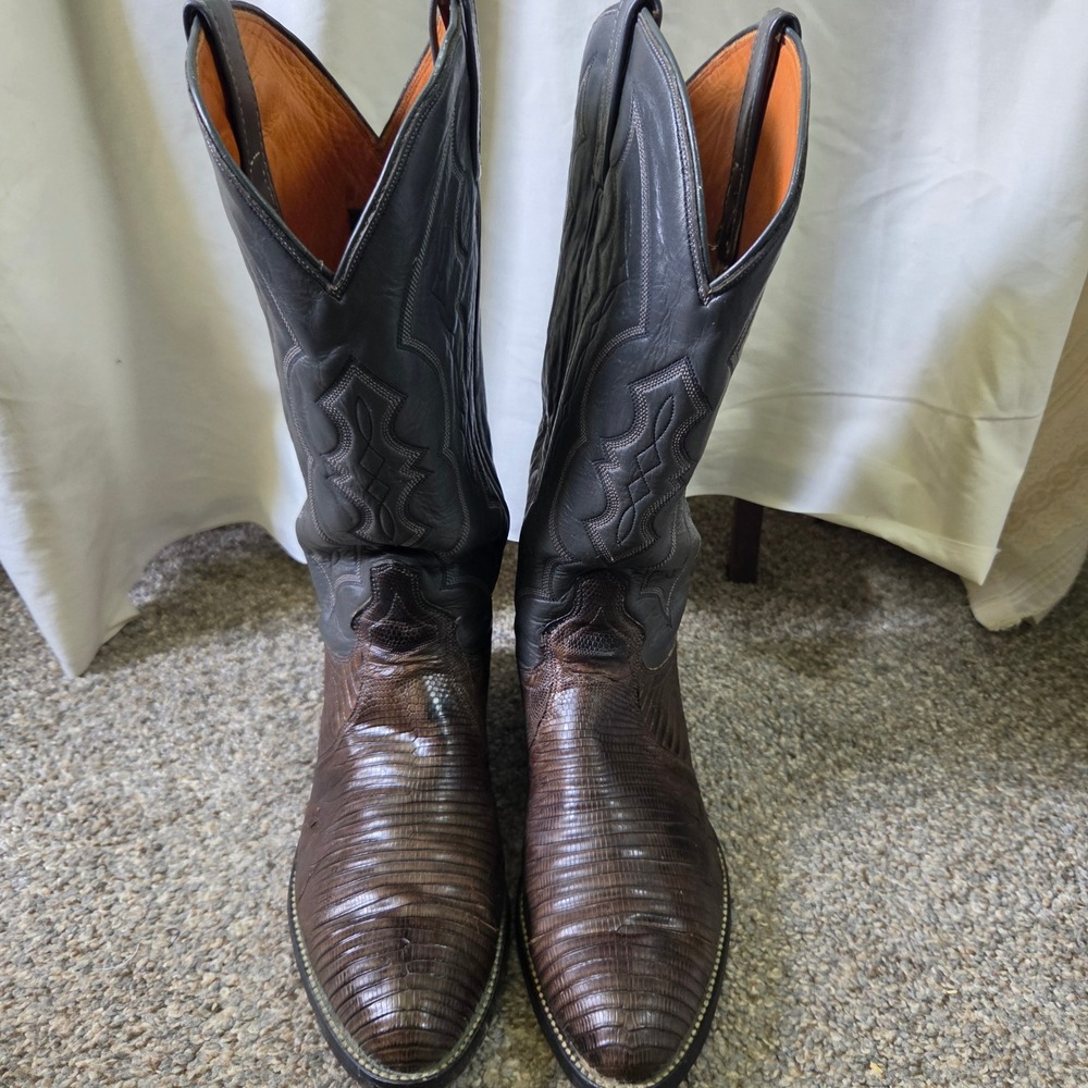 J. Chisholm Mens Lizard Skin Western Cowboy Boots Brown Grey 8.5 EE 972 USA Read